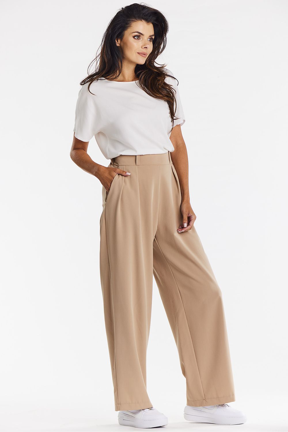 Elegant Gray Wide-Leg Trousers for Women - Comfort Fit Viscose Fabric by Awama