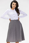 Elegant Flared Midi Skirt in Grey with Covered Zipper - Perfect for Formal and Business Occasions