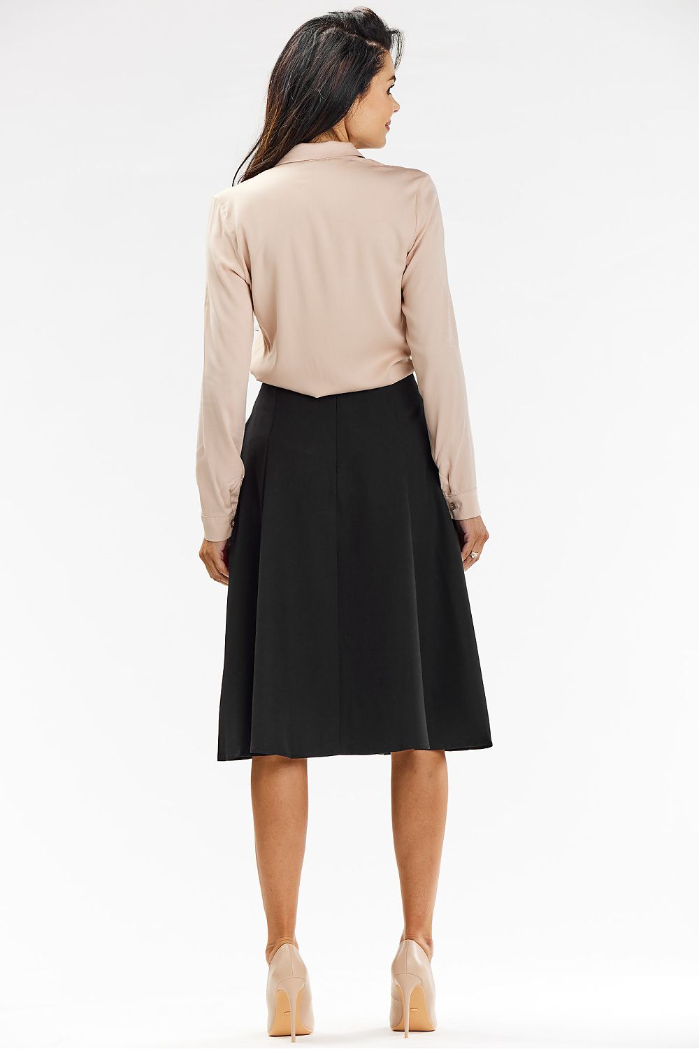 Elegant Flared Midi Skirt in Grey with Covered Zipper - Perfect for Formal and Business Occasions