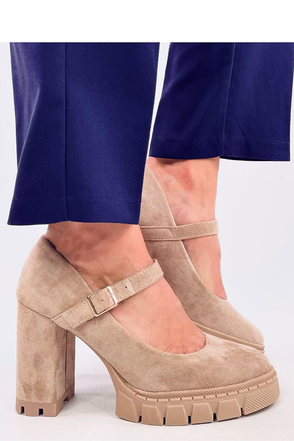Elegant Inello Women's Suede Platform Pumps With 10Cm Heel And Strap - Chic Round Toe Design