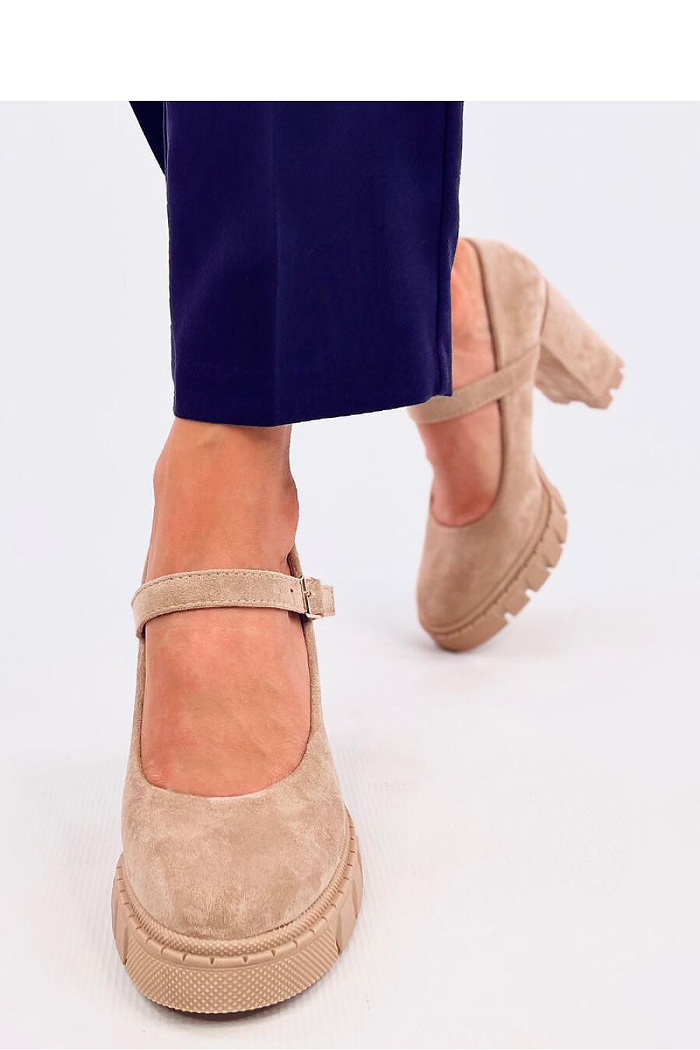 Elegant Inello Women's Suede Platform Pumps With 10Cm Heel And Strap - Chic Round Toe Design