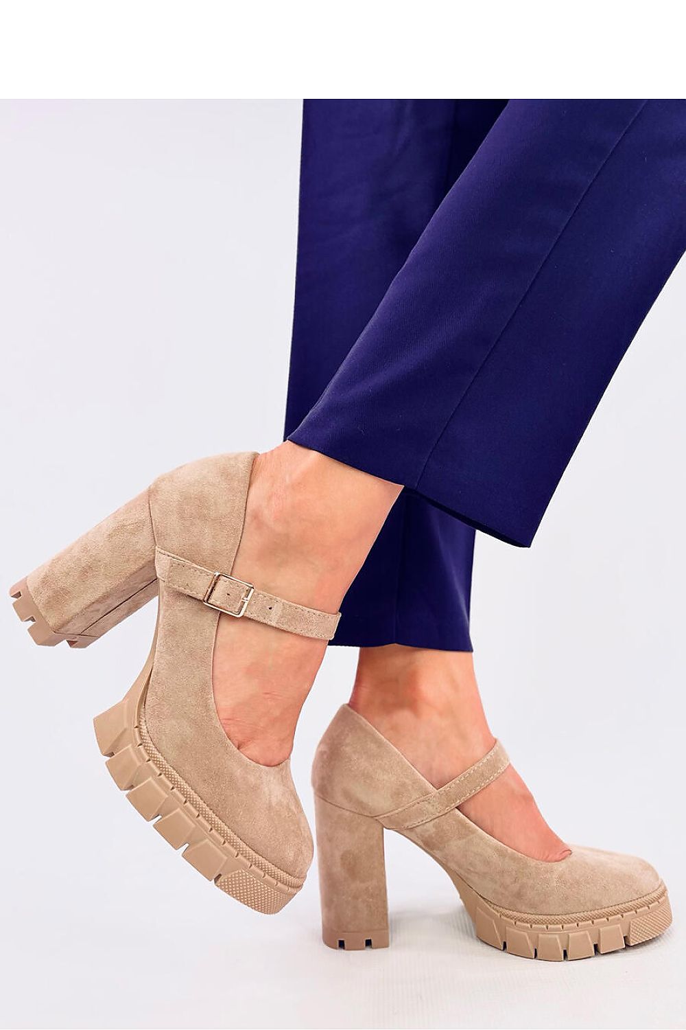 Elegant Inello Women's Suede Platform Pumps With 10Cm Heel And Strap - Chic Round Toe Design