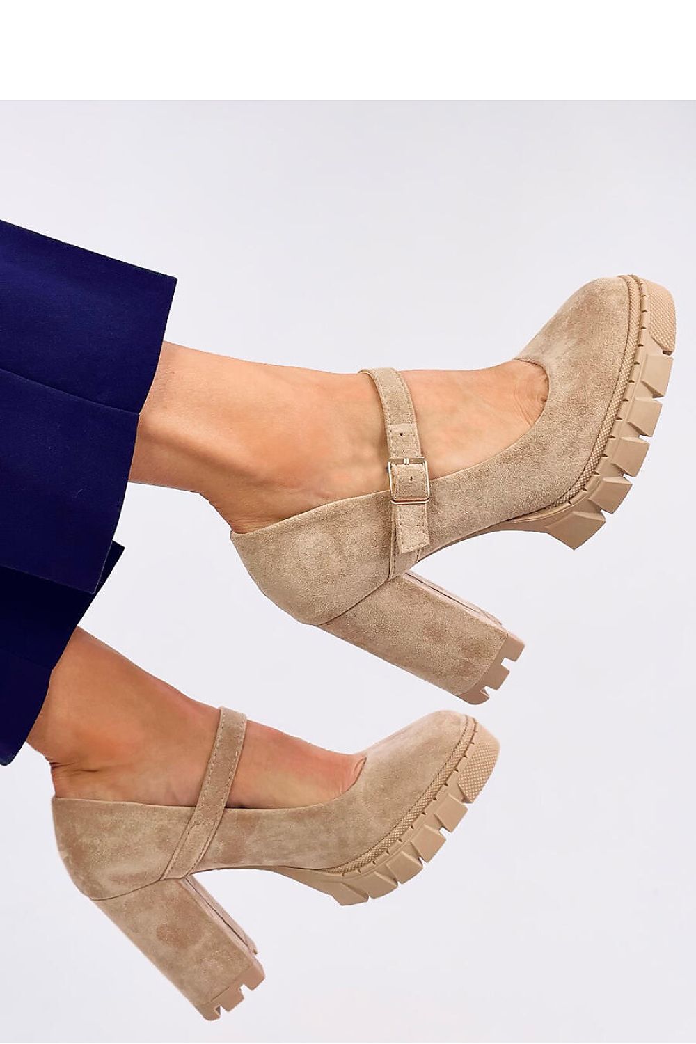 Elegant Inello Women's Suede Platform Pumps With 10Cm Heel And Strap - Chic Round Toe Design