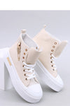 Stylish Women's Eco Leather Sneakers with High Sole and Gold Details - Ankle Model by Inello