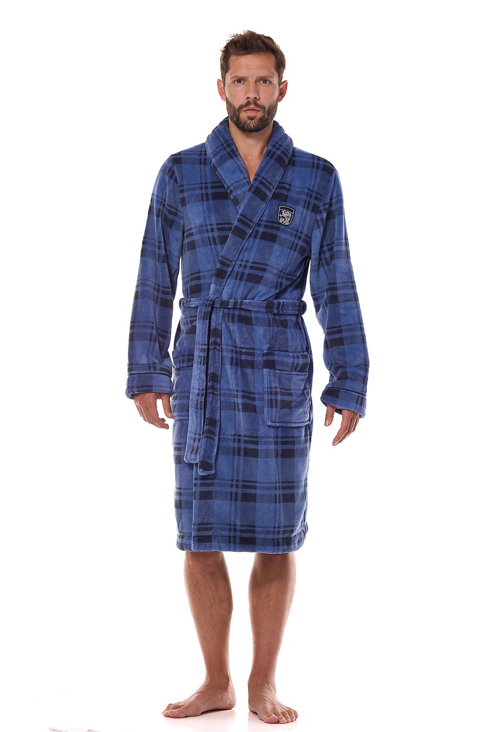 L&L Collection Men's Luxury Bathrobe - Elegant Polyester with Piping Trim & Embroidery