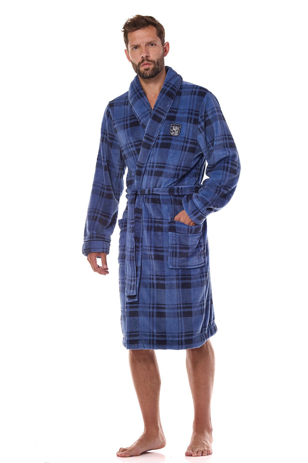 L&L Collection Men's Luxury Bathrobe - Elegant Polyester with Piping Trim & Embroidery
