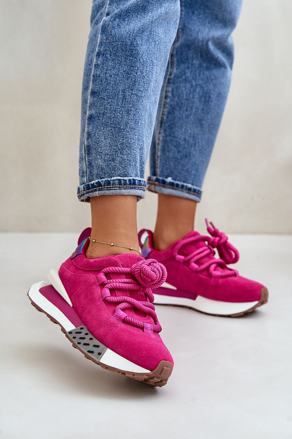 Luxury Women's Suede Sneakers with Platform and Thick Lacing - Comfortable Everyday Wear