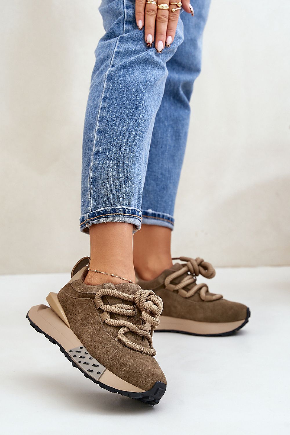 Luxury Women's Suede Sneakers with Platform and Thick Lacing - Comfortable Everyday Wear
