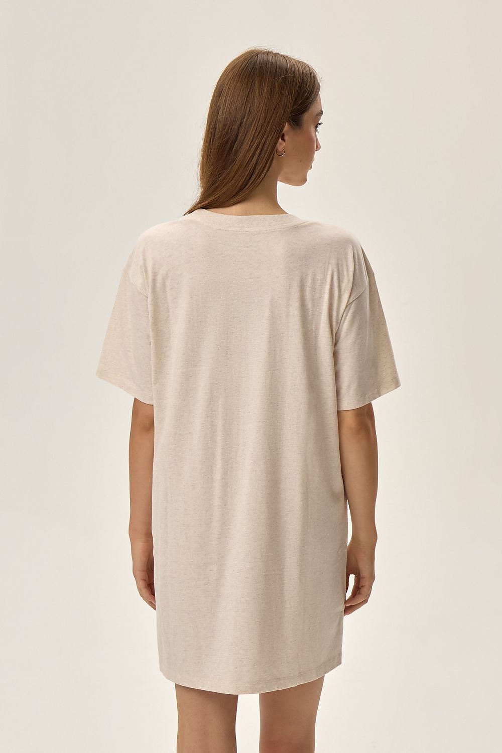 Fune Cosmo Nightgown by Henderson - Soft Beige T-Shirt Cut with Celestial Moon Motif, Cotton Blend