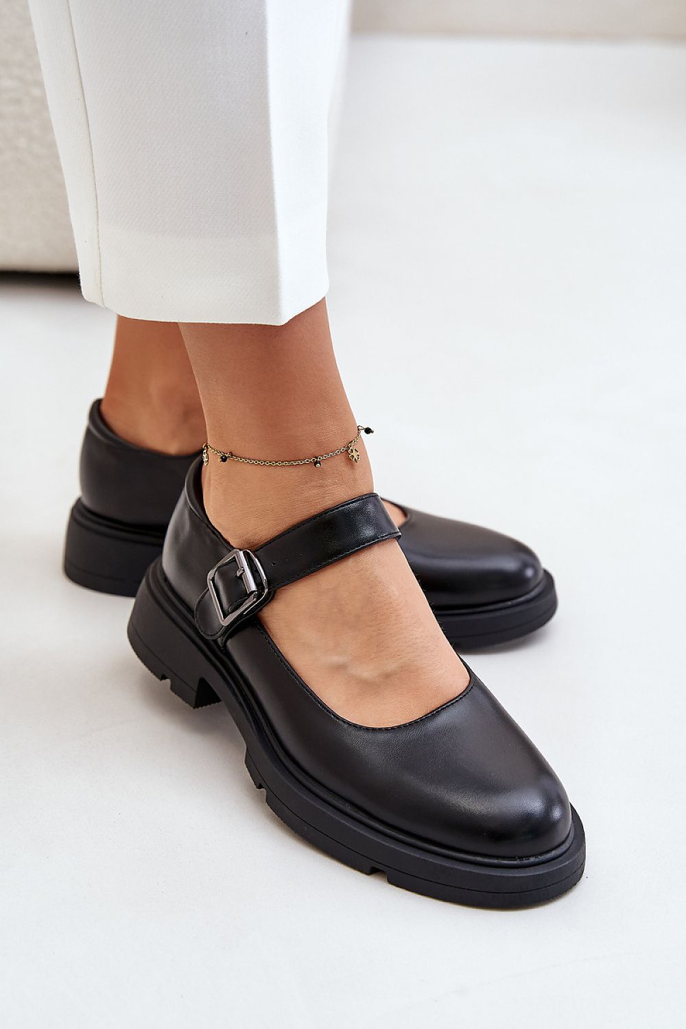 Elegant Women's Half Shoes in Eco Leather with Adjustable Strap and Comfortable Flat Heel