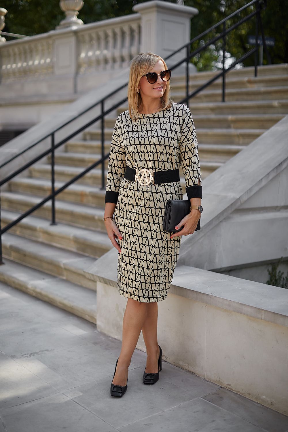 La Aurora Feminine Jacquard Knit Dress with Kimono Top and Adjustable Buckle for Curvy Sizes