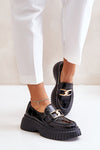 Women's Natural Leather Half Shoes with Chain Detail and Platform - Stylish Comfort for Everyday Wear