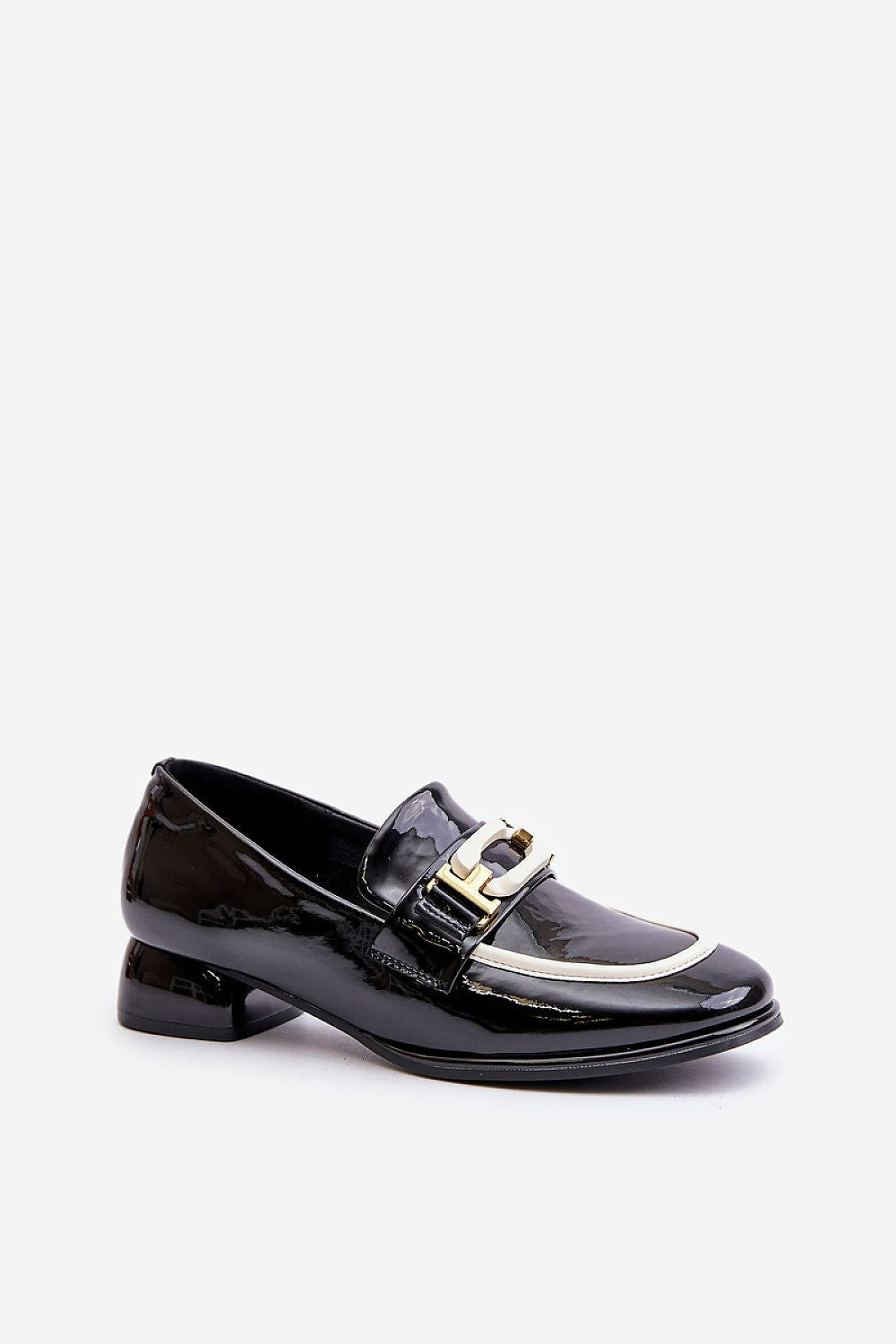 Elegant Women's Low Heeled Half Shoes in Natural Leather with Decorative Stripe