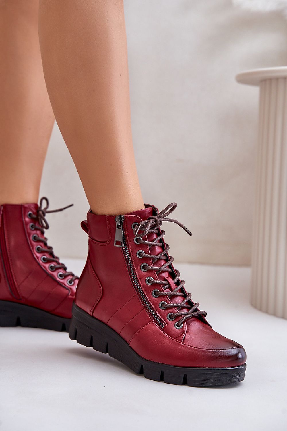 Eco Leather Women's Autumn-Winter Boots with Insulation, Platform and Zippered Design