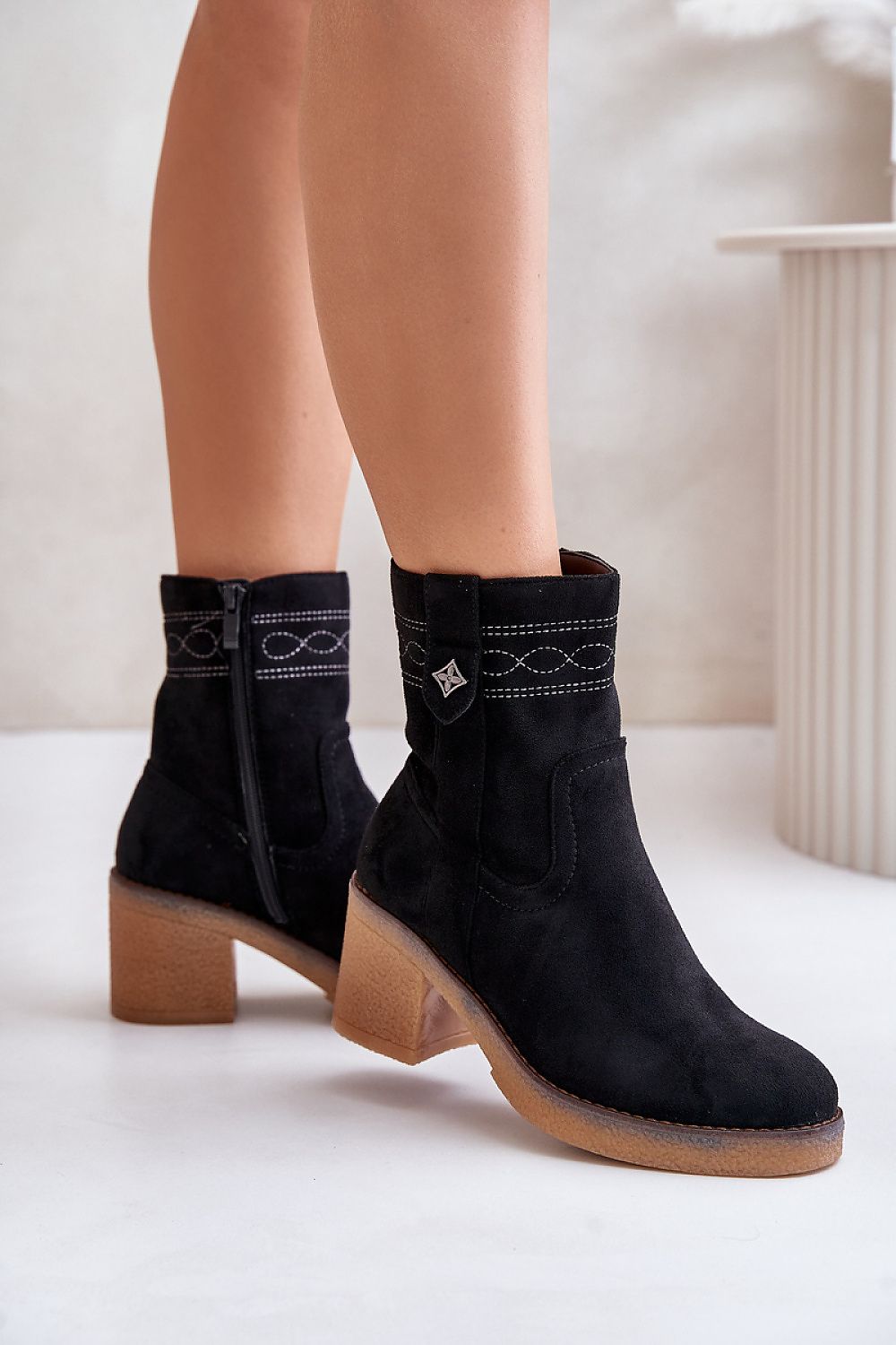 Luxury Eco-Suede Women's Heel Boots with Insulated Interior - 7cm Heel Height, Classic Design