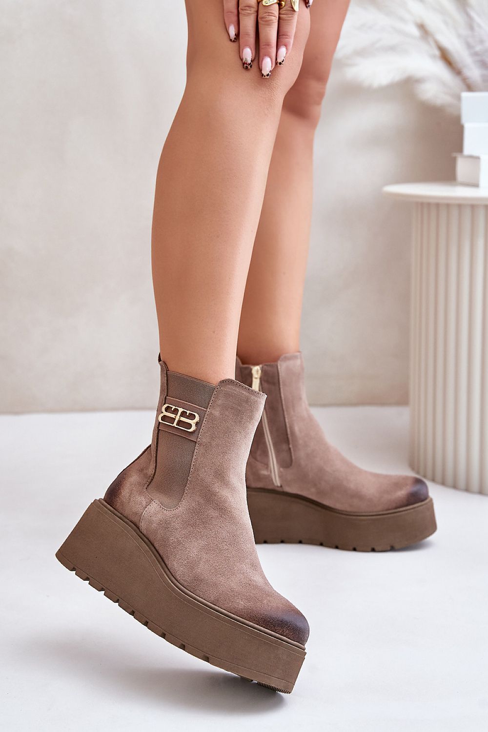 Luxury Women's Natural Suede Buskin Boots with Felt Insulation and 6.5cm Heel Height