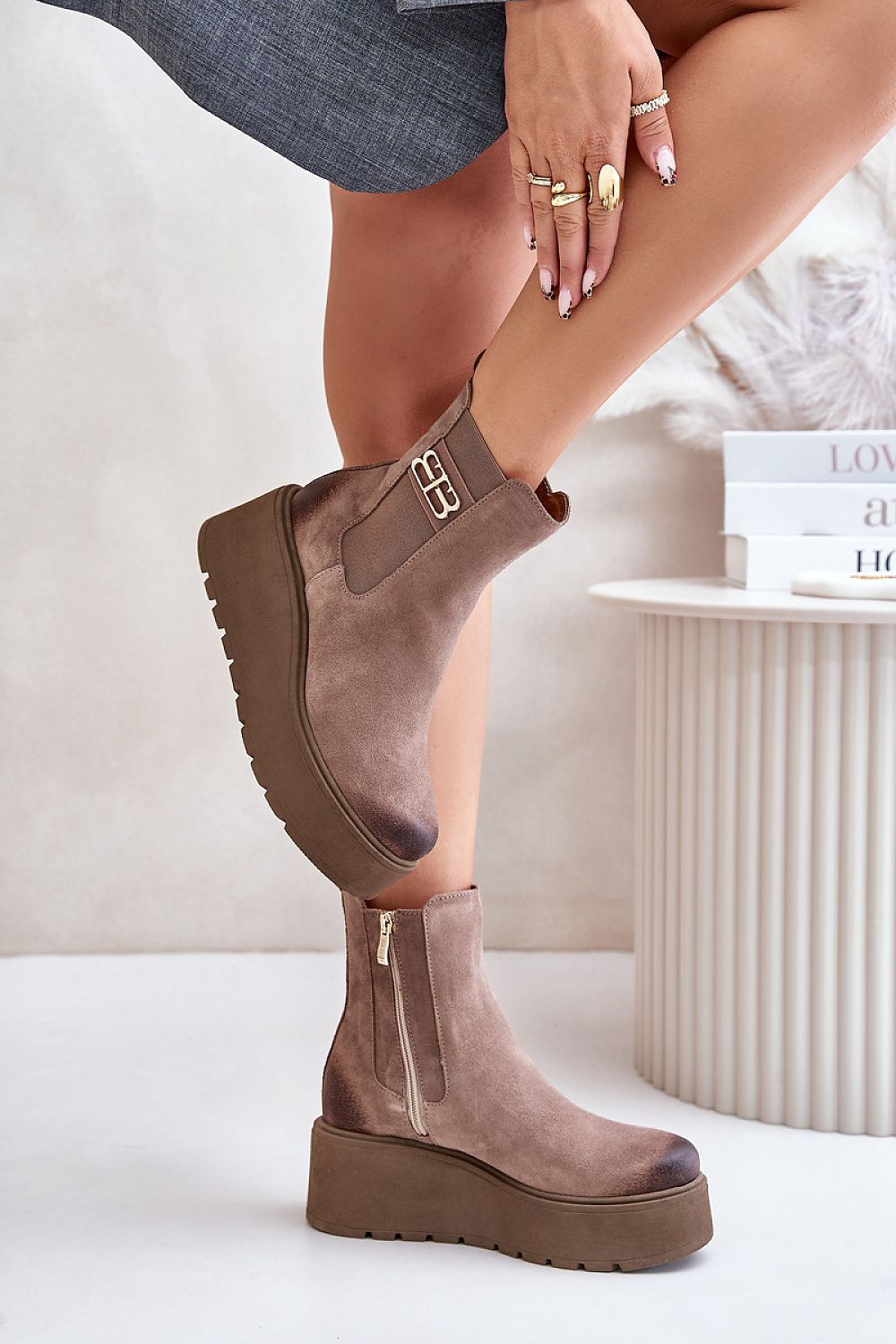 Luxury Women's Natural Suede Buskin Boots with Felt Insulation and 6.5cm Heel Height