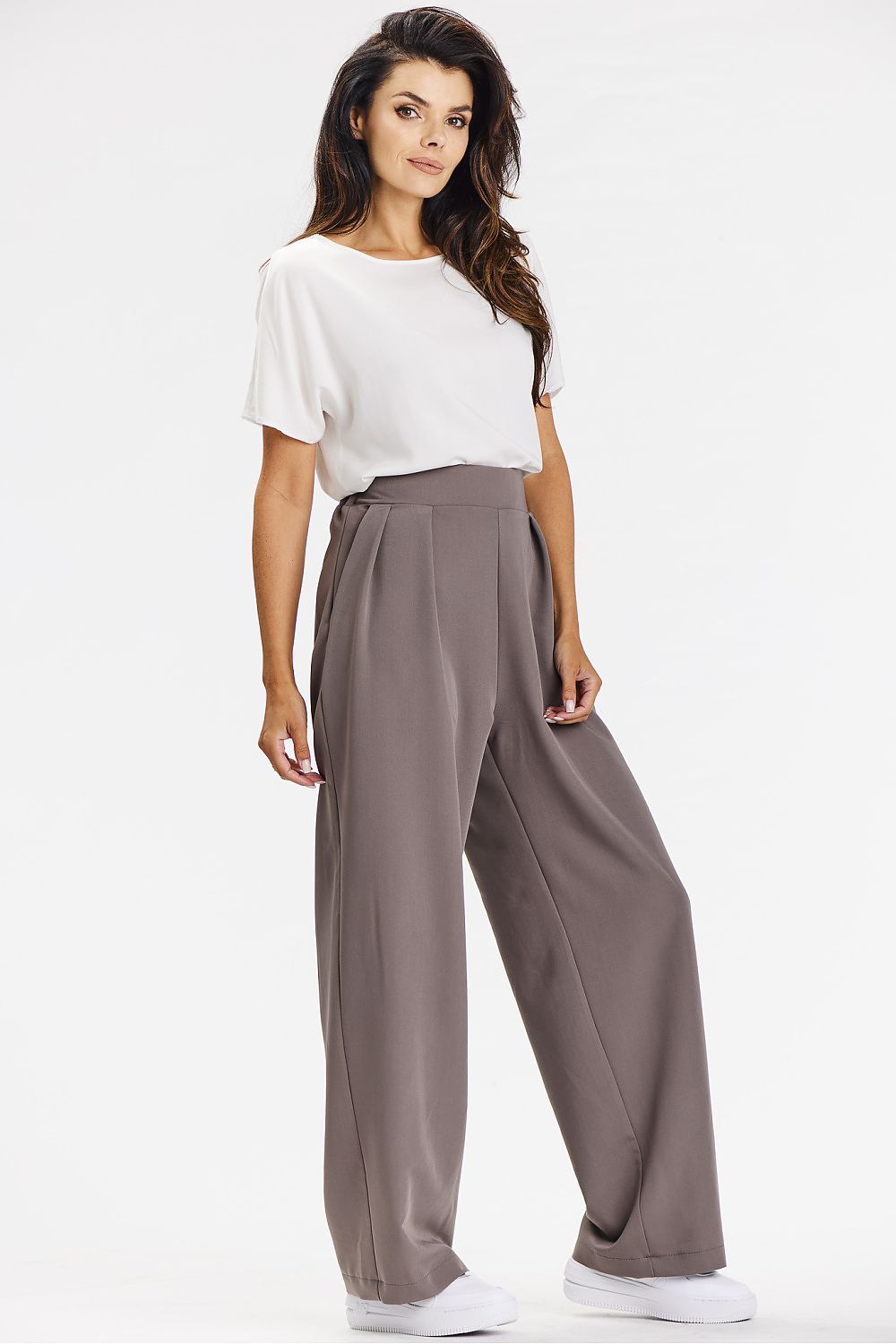 Elegant Gray Wide-Leg Trousers for Women - Comfort Fit Viscose Fabric by Awama