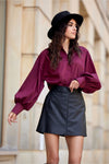 Stylish Mini Leather-Like Trapeze Skirt with Pockets by Roco Fashion for Autumn-Winter