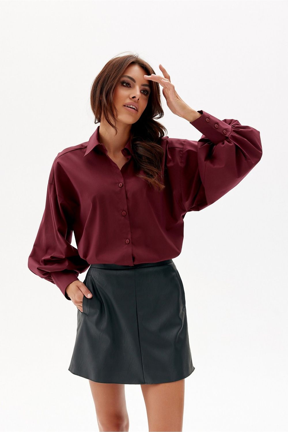 Stylish Mini Leather-Like Trapeze Skirt with Pockets by Roco Fashion for Autumn-Winter