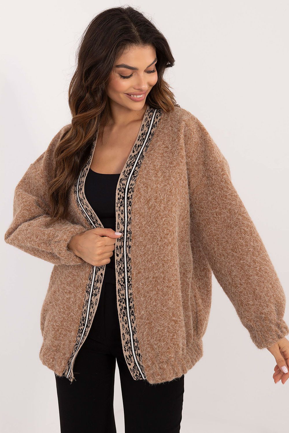 Elegant Long-Sleeve Unbuttoned Cardigan by Italy Moda - Soft 100% Polyester Comfort