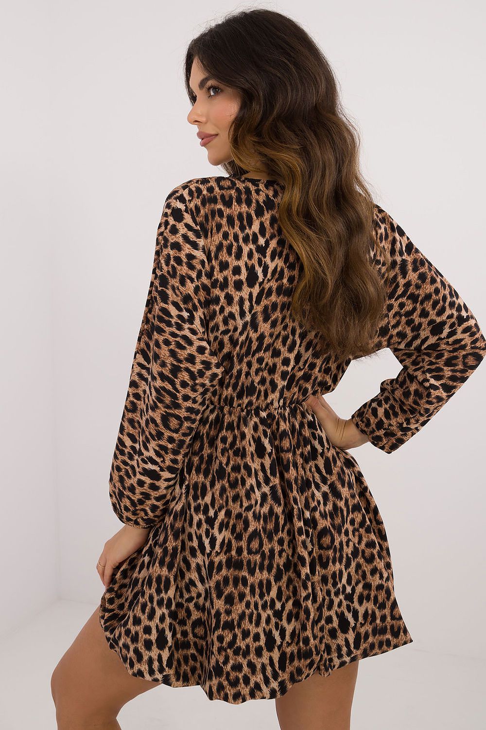 Flared Mini Dress with Animal Motif and Heart Neckline | Lightweight Polyester by Italy Moda