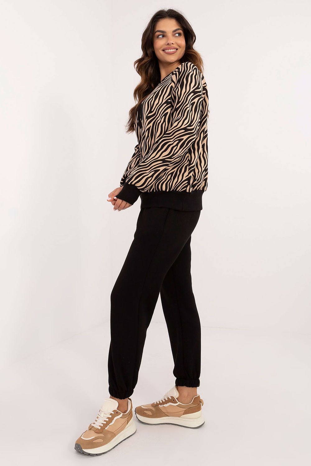 Stylish Casual Women's Set with Animal Print Sweatshirt, Long Sleeve Blouse, and High Waist Trousers
