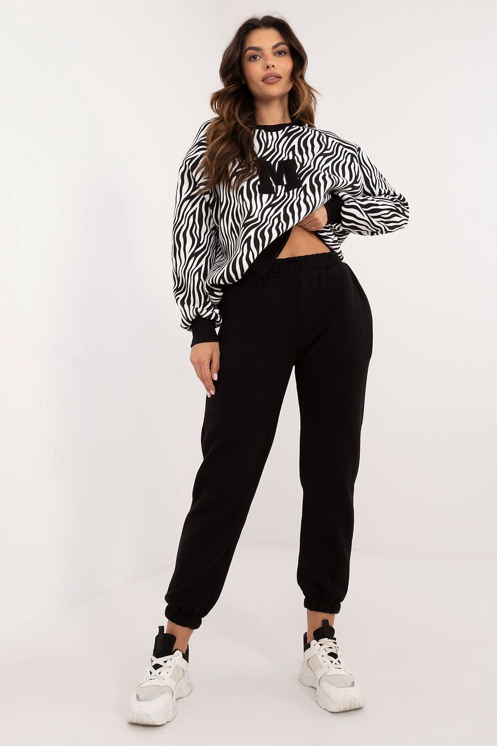 Stylish Casual Women's Set with Animal Print Sweatshirt, Long Sleeve Blouse, and High Waist Trousers