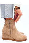 Inello Women's Eco-Suede Buskin Boots with 6 cm Heel and Stylish Gold Zipper Closure