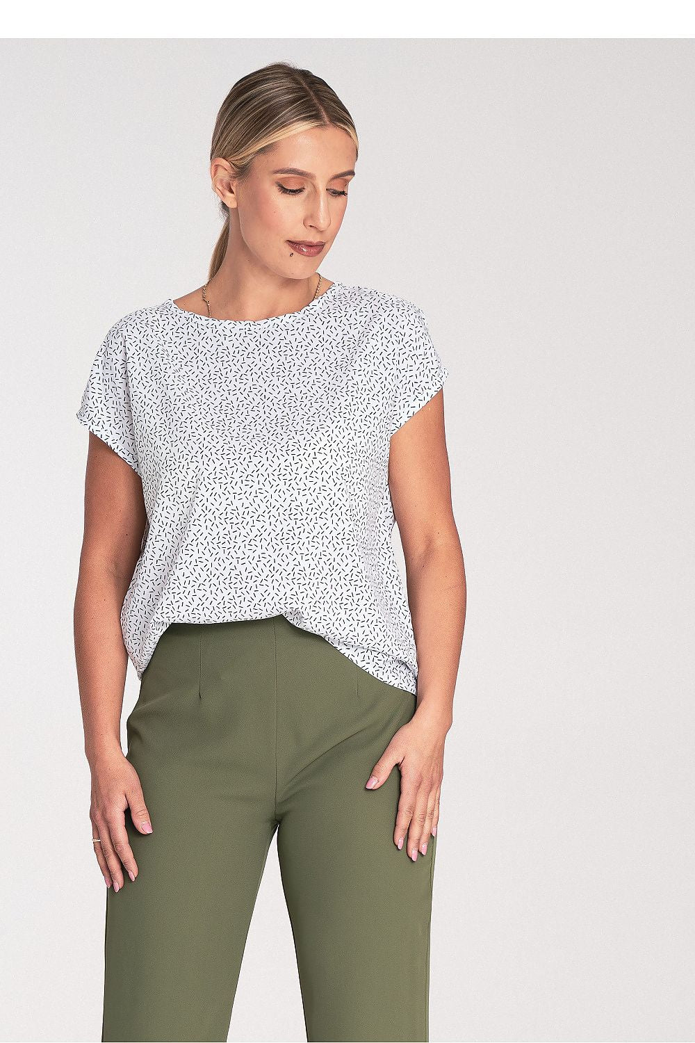Figl Elegant Short Sleeve Blouse With Round Neckline and Back Clasp - Stylish Comfort in S to XL
