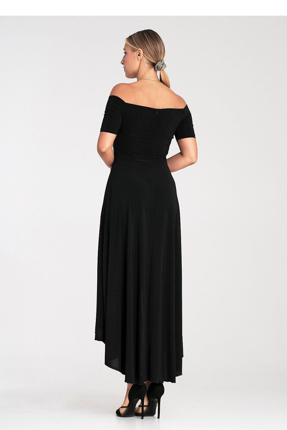 Elegant Asymmetrical Evening Dress by Figl with Flared Hem and Zip Back Closure