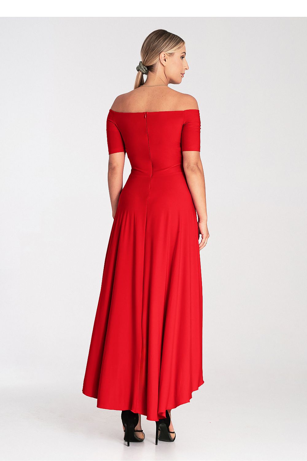 Elegant Asymmetrical Evening Dress by Figl with Flared Hem and Zip Back Closure