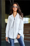 Asymmetrical Oversized Long Sleeve Women's Shirt with Classic Collar from Roco Fashion
