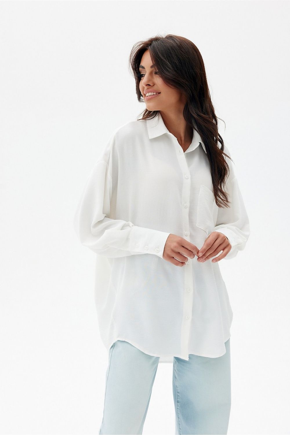 Asymmetrical Oversized Long Sleeve Women's Shirt with Classic Collar from Roco Fashion