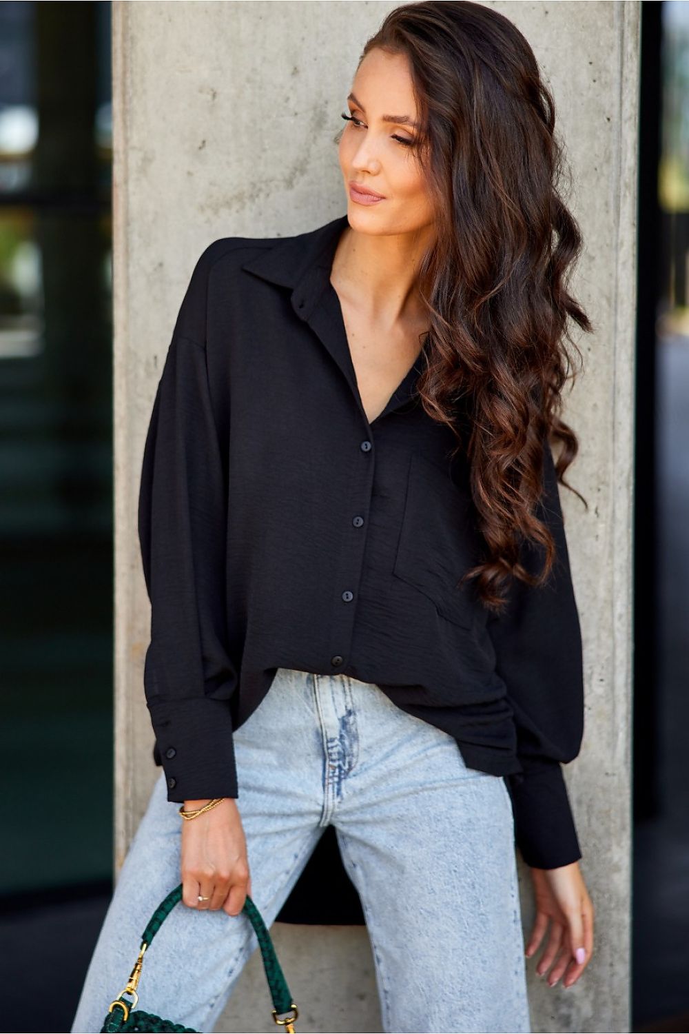 Asymmetrical Oversized Long Sleeve Women's Shirt with Classic Collar from Roco Fashion