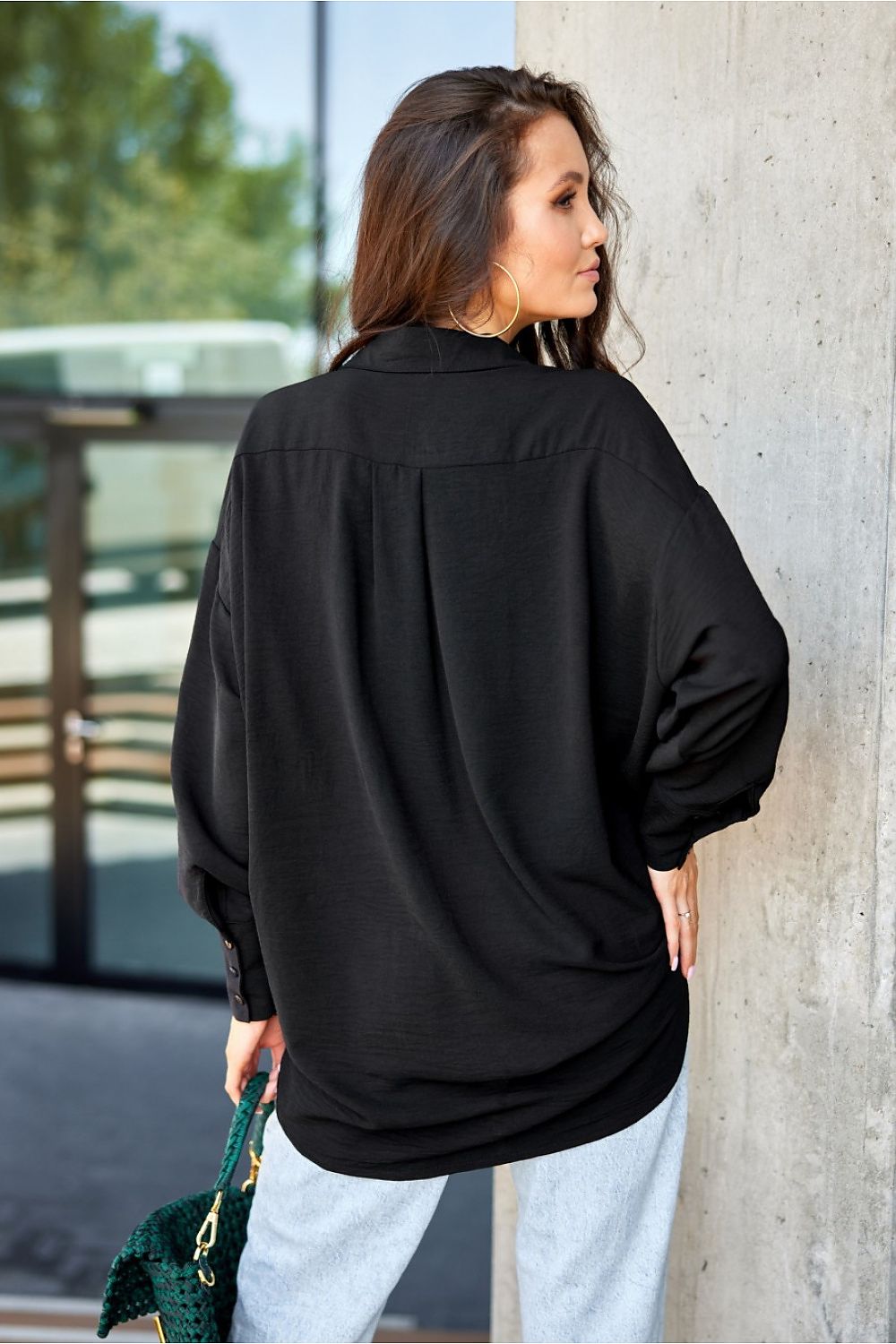 Asymmetrical Oversized Long Sleeve Women's Shirt with Classic Collar from Roco Fashion
