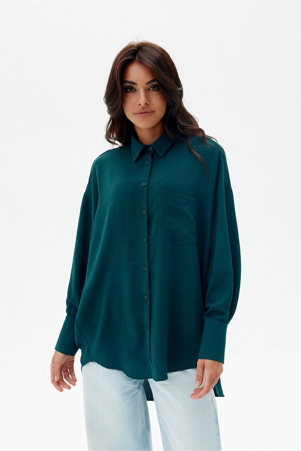 Asymmetrical Oversized Long Sleeve Women's Shirt with Classic Collar from Roco Fashion