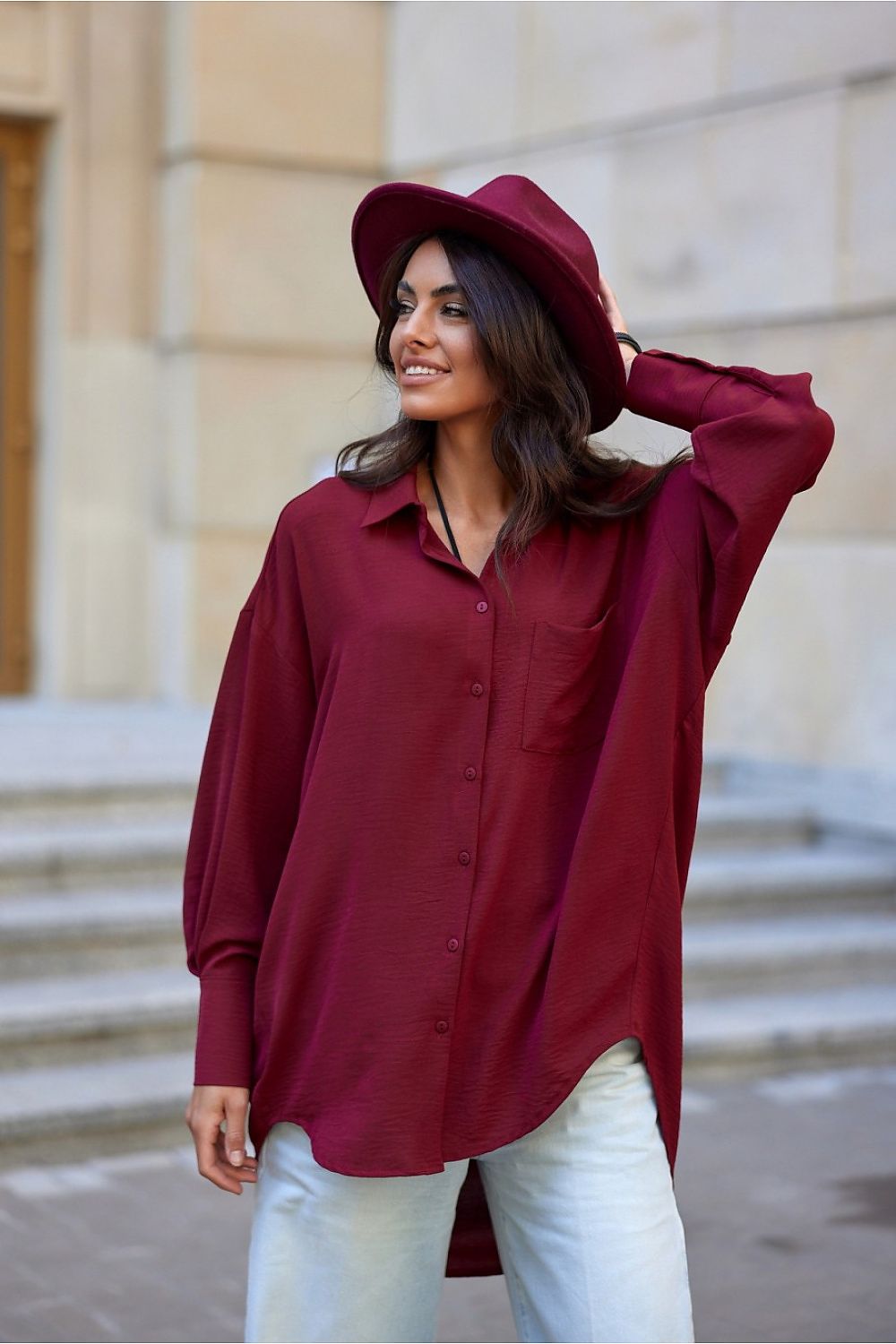 Asymmetrical Oversized Long Sleeve Women's Shirt with Classic Collar from Roco Fashion