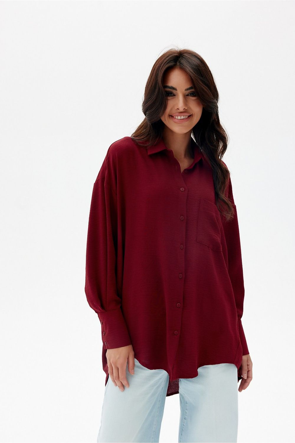 Asymmetrical Oversized Long Sleeve Women's Shirt with Classic Collar from Roco Fashion