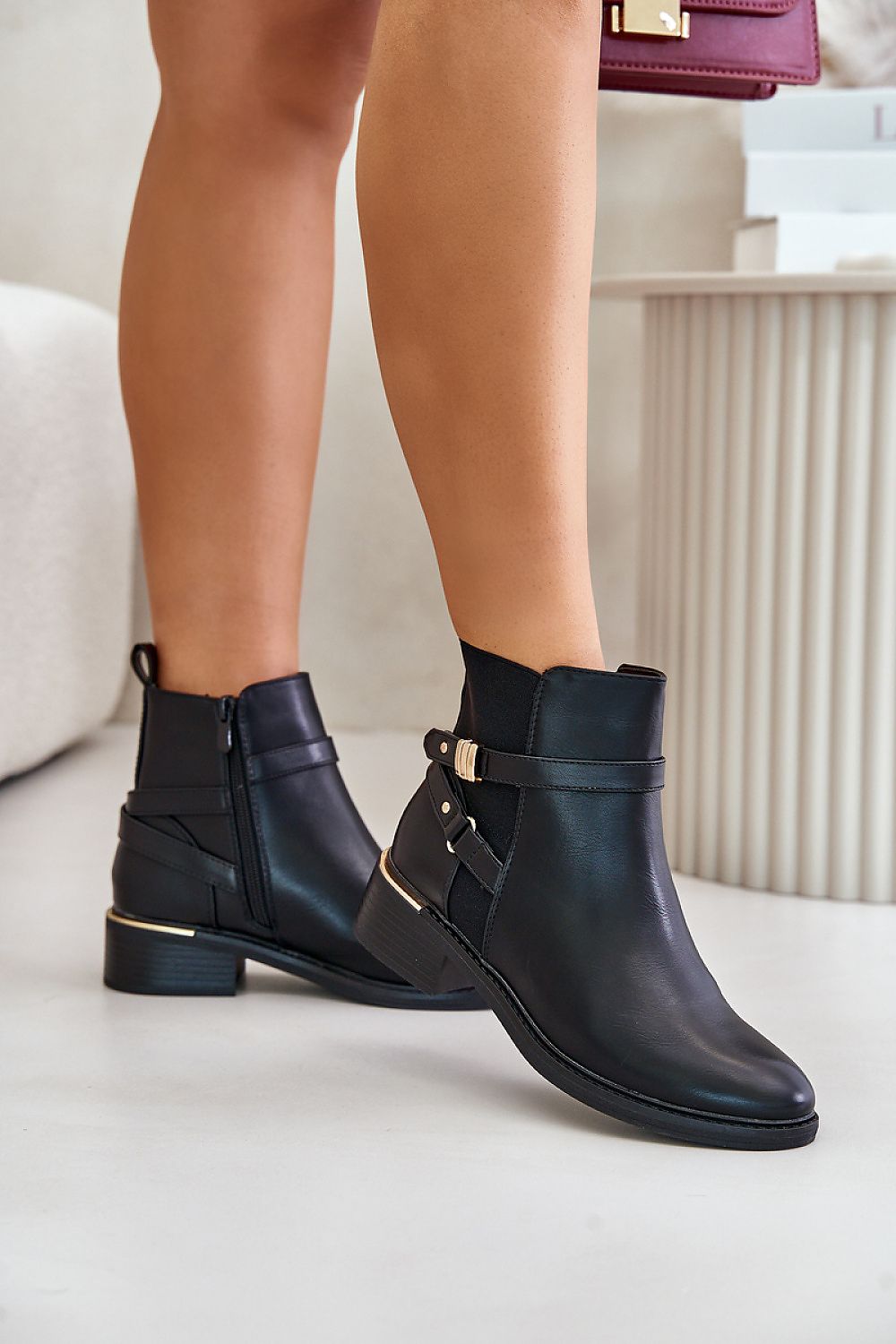 Elegant Eco Leather Low Boots with Insulated Comfort - Stylish Flat Heel Design