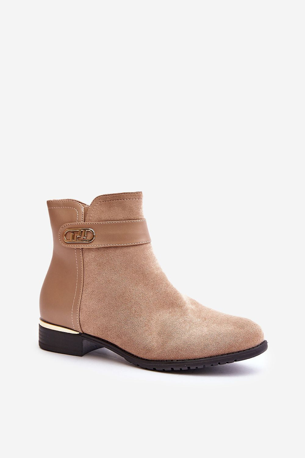 Elegant Eco-Suede Low Boots With Gold Detail And Warm Shoe Blanket - 12.5cm Upper, 3cm Heel