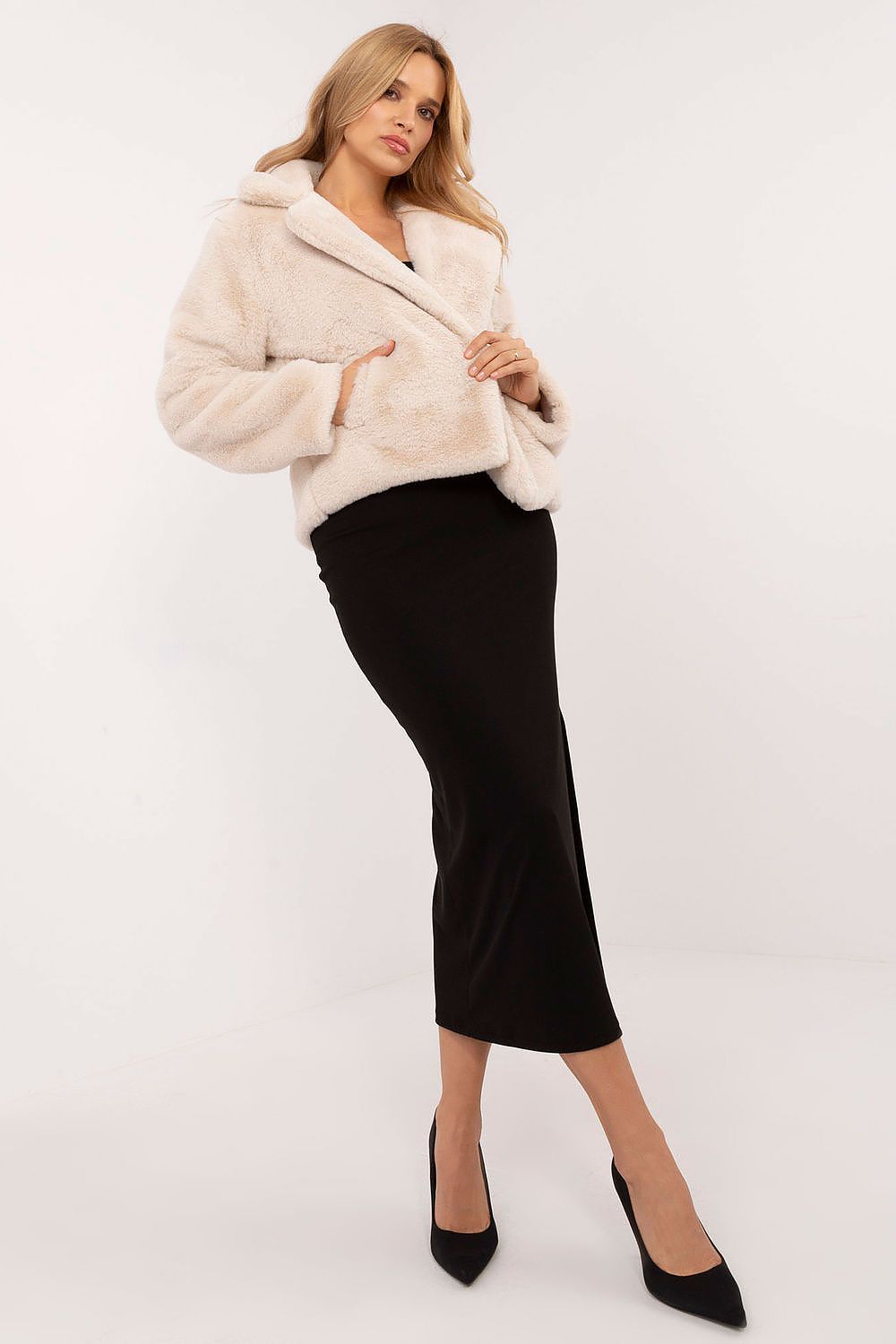 Elegant Blue Viscose Fur Jacket with Lined Collar, Sizes EU 0, Lightweight for Autumn-Winter