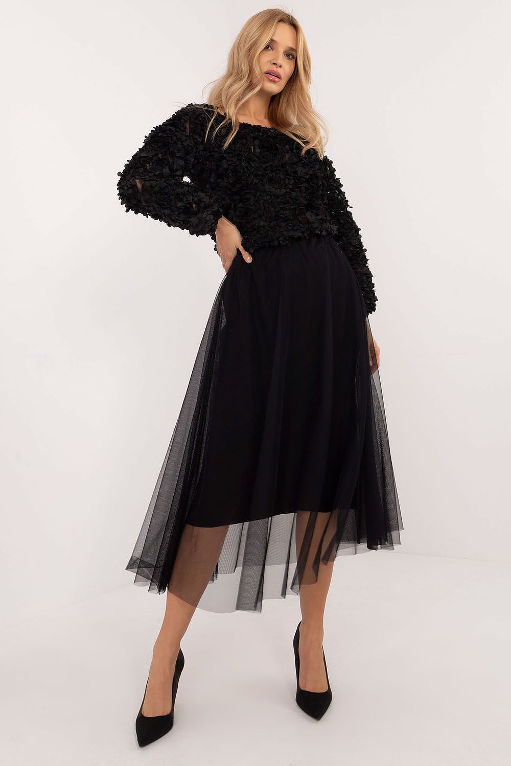 Elegant Midi Flared Tulle Skirt By Italy Moda - Comfortable Polyester, Perfect For Any Occasion