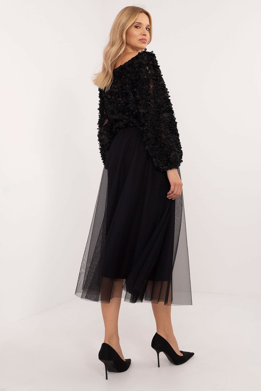 Elegant Midi Flared Tulle Skirt By Italy Moda - Comfortable Polyester, Perfect For Any Occasion