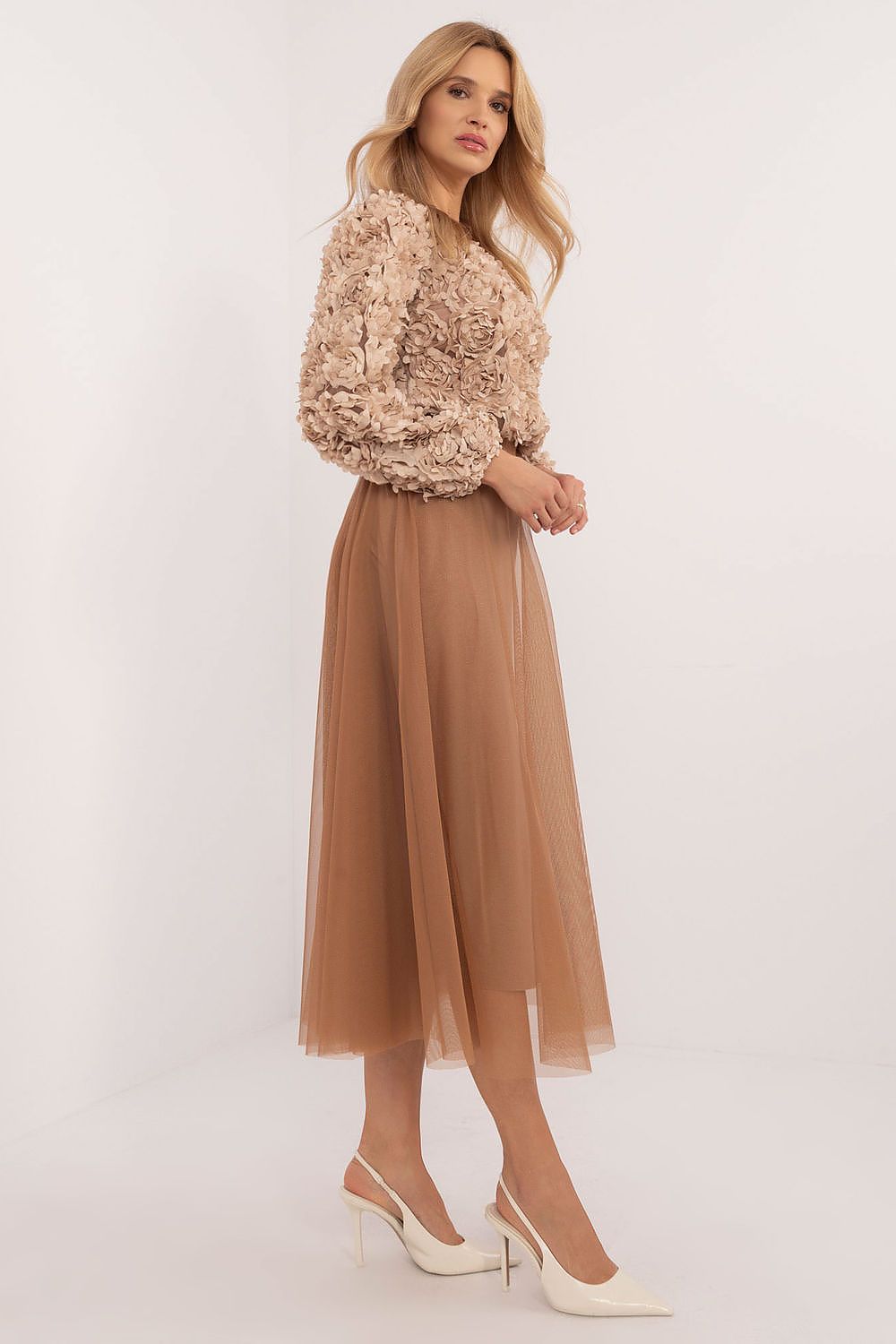 Elegant Midi Flared Tulle Skirt By Italy Moda - Comfortable Polyester, Perfect For Any Occasion