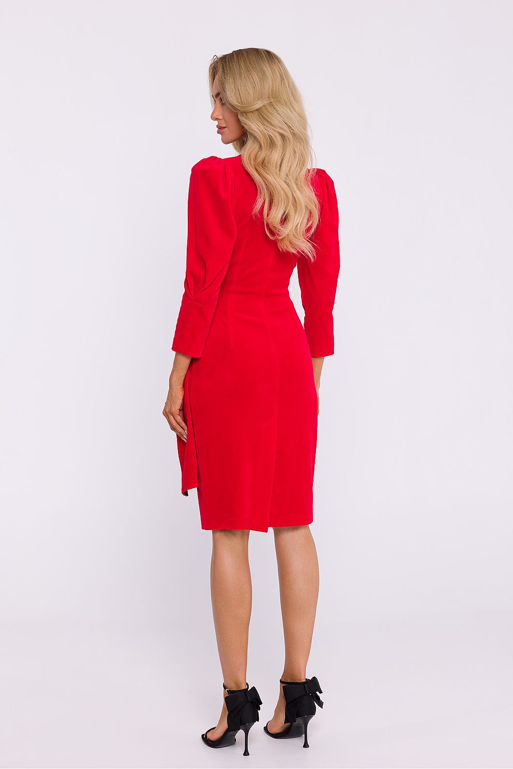 Elegant Velour Knit Evening Dress with Envelope Cut and High Slit by Moe