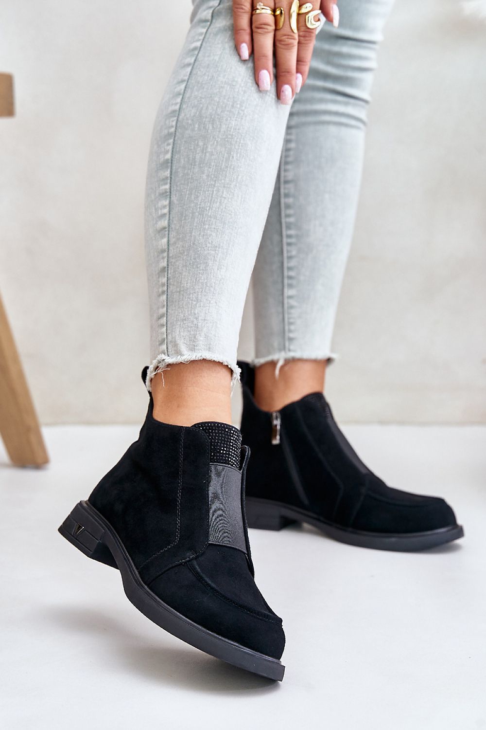 Luxury Women's Suede Ankle Boots with Zipper Closure - Flat Heel & Elastic Insert - EU Sizes 36-41