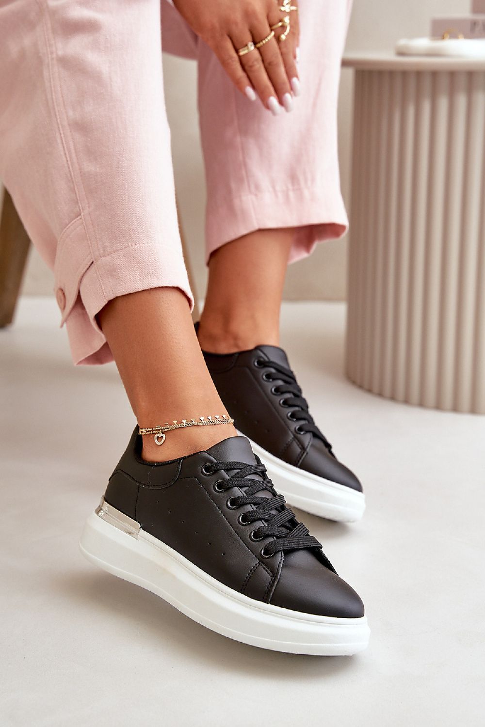 Women's Eco Leather Low Sneakers with Mirrored Platform - Sizes EU 36-41, Modern Glamour