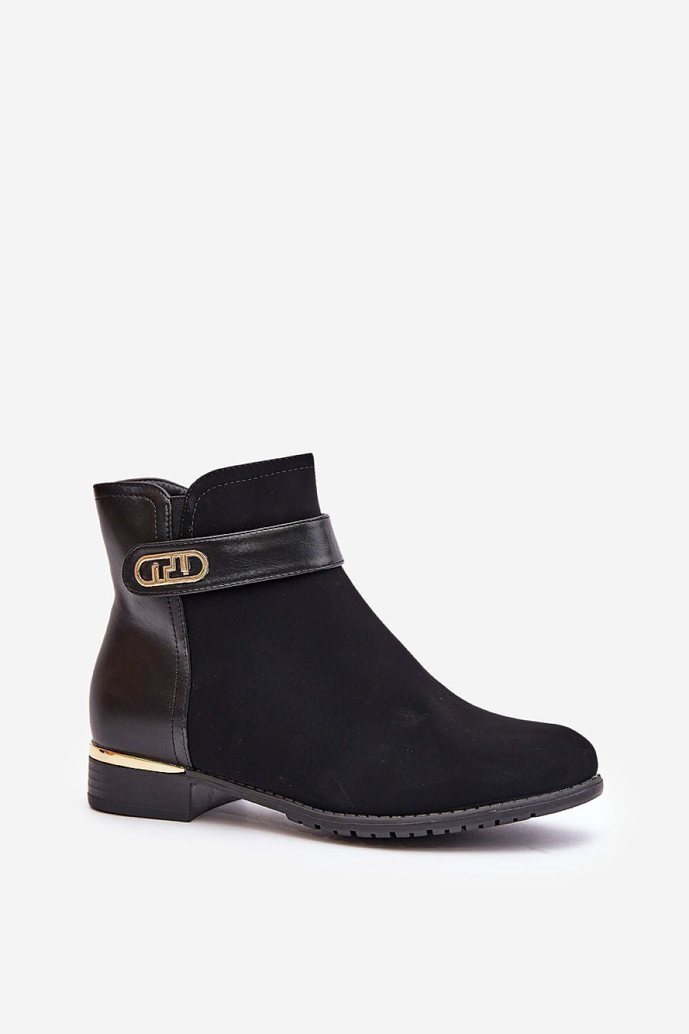 Elegant Eco-Suede Low Boots With Gold Detail And Warm Shoe Blanket - 12.5cm Upper, 3cm Heel