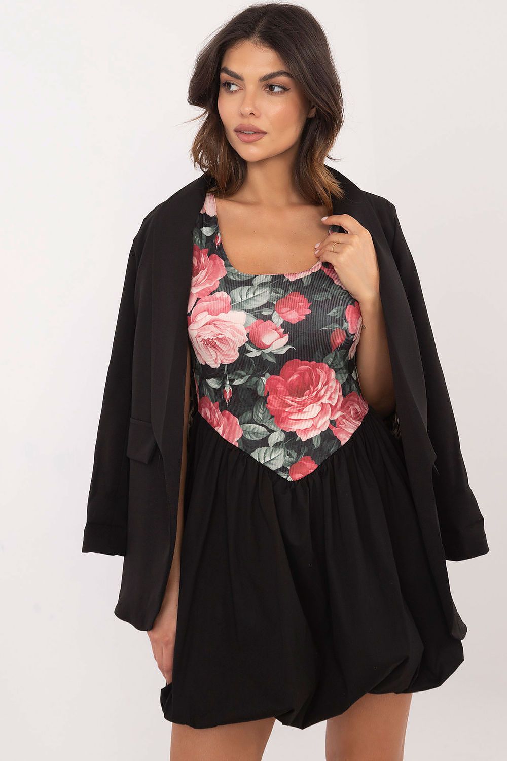 Elegant Floral Print Mini Dress in Classic Black – EU Size 0 by Italy Moda